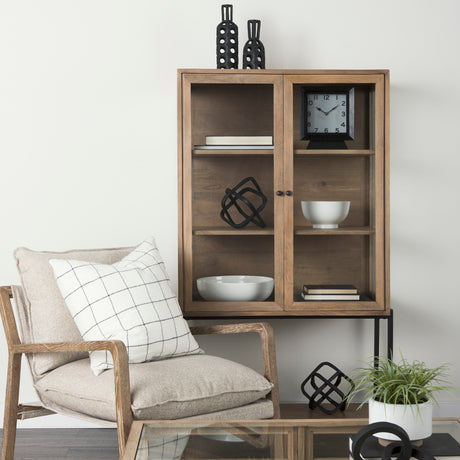 Arelius 36L x 18.75W x 63H Light Brown Wood W/ Black Metal Base Display Cabinet from Mercana - Luna Furniture