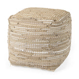 Aalia 16.0L x 16.0W x 16.0H Beige Leather and Jute Pouf from Mercana - Luna Furniture