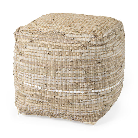 Aalia 16.0L x 16.0W x 16.0H Beige Leather and Jute Pouf from Mercana - Luna Furniture