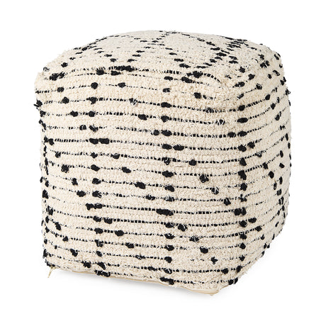 Aarohi 16.0L x 16.0W x 16.0H Cream/Black Cotton Patterned Pouf from Mercana - Luna Furniture