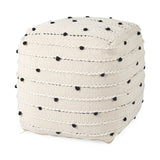 Amaira 16.0L x 16.0W x 16.0H Cream/Black/White patterned Wool and Cotton Pouf from Mercana - Luna Furniture