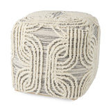 Amaya 16.0L x 16.0W x 16.0H Cream/Black/Gray Wool and Cotton Pouf from Mercana - Luna Furniture