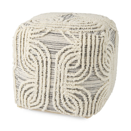 Amaya 16.0L x 16.0W x 16.0H Cream/Black/Gray Wool and Cotton Pouf from Mercana - Luna Furniture