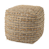 Binita 16.0L x 16.0W x 16.0H Gray/Brown Hemp Wool and Cotton Pouf from Mercana - Luna Furniture