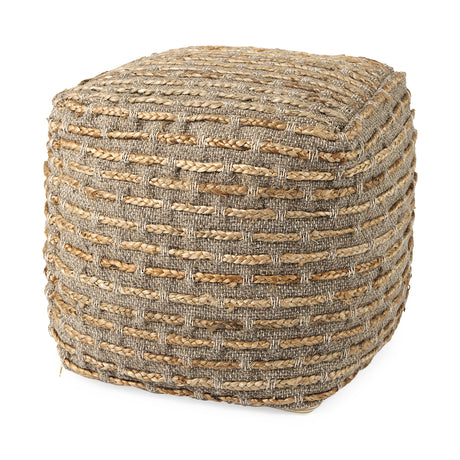 Binita 16.0L x 16.0W x 16.0H Gray/Brown Hemp Wool and Cotton Pouf from Mercana - Luna Furniture