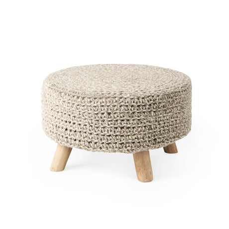 Bina 24.0L x 24.0W x 14.0H Light Gray 4 Legged Wool Stool from Mercana - Luna Furniture