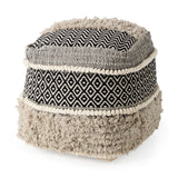 Darika 16.0L x 16.0W x 16.0H Black/White/Gray Cotton Pouf from Mercana - Luna Furniture