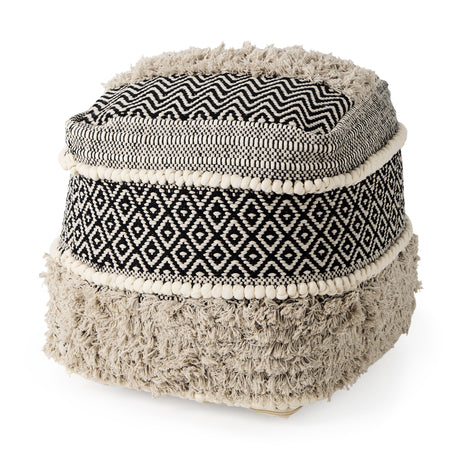 Darika 16.0L x 16.0W x 16.0H Black/White/Gray Cotton Pouf from Mercana - Luna Furniture