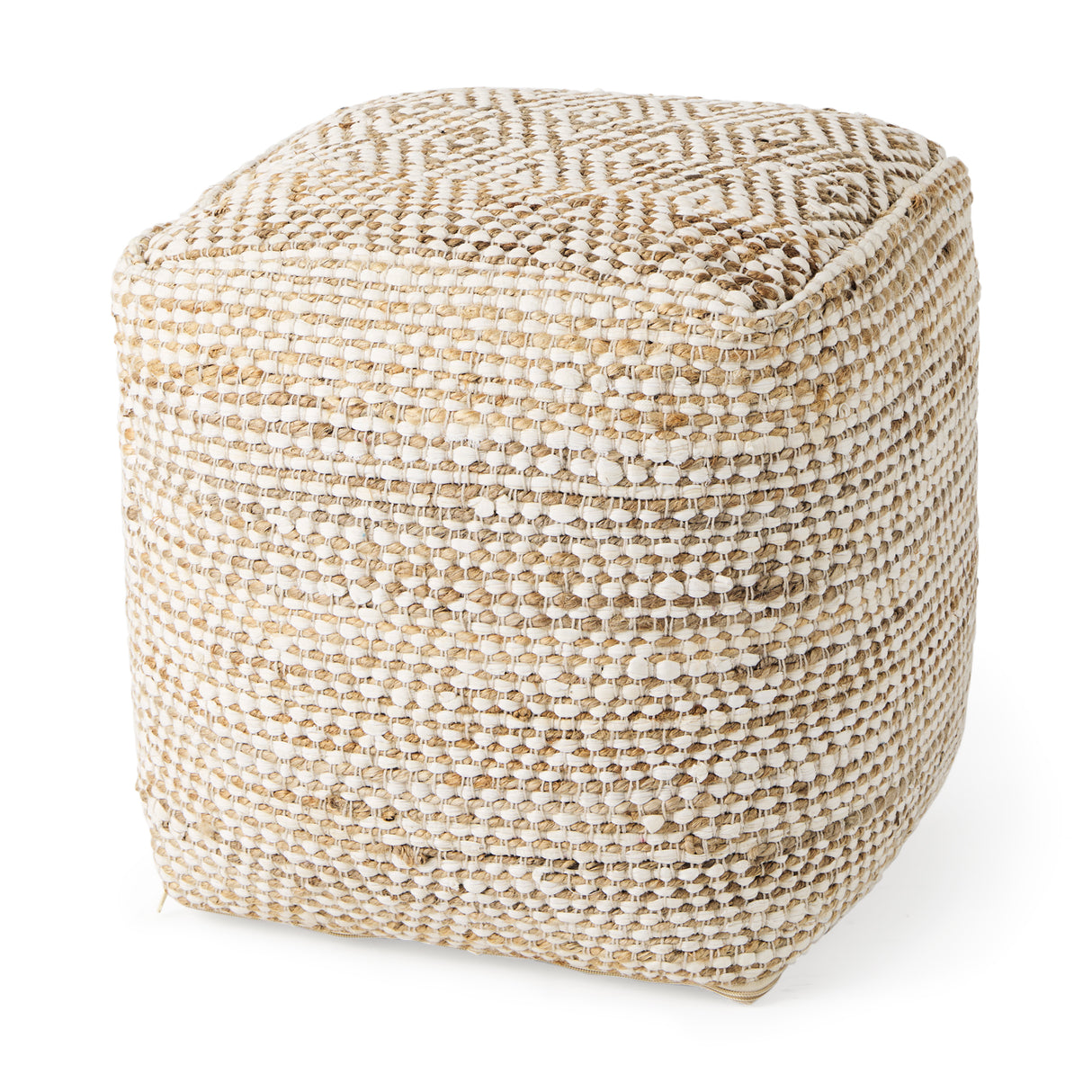 Ekani 16.0L x 16.0W x 16.0H Cream/Beige Cotton Pouf from Mercana - Luna Furniture