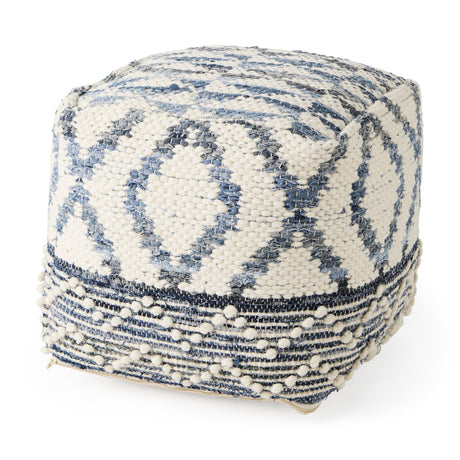 Eshana 16.0L x 16.0W x 16.0H Cream Wool and Denim Patterned Pouf from Mercana - Luna Furniture