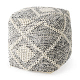 Ekiya 16.0L x 16.0W x 16.0H Black/White Yarn and Wool Patterened Pouf from Mercana - Luna Furniture