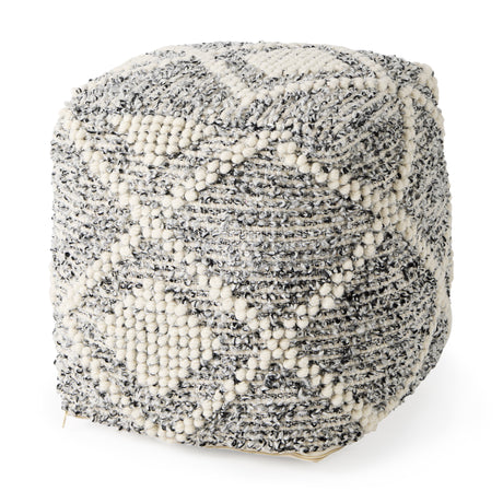 Ekiya 16.0L x 16.0W x 16.0H Black/White Yarn and Wool Patterened Pouf from Mercana - Luna Furniture