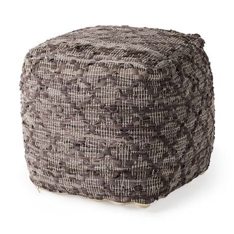 Falguni 16.0L x 16.0W x 16.0H Gray Leather and Cotton Patterned Pouf from Mercana - Luna Furniture