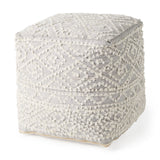 Farida 6.0L x 16.0W x 16.0H Light Gray Wool and Polyester Patterned Pouf from Mercana - Luna Furniture