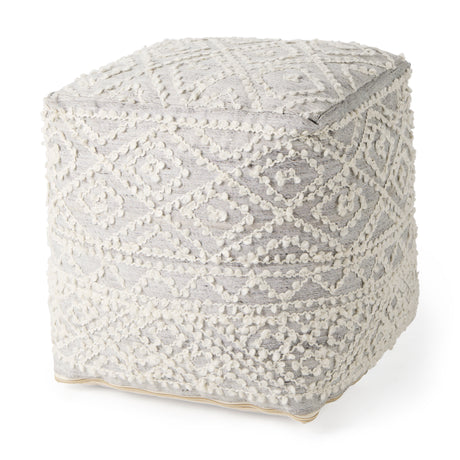 Farida 6.0L x 16.0W x 16.0H Light Gray Wool and Polyester Patterned Pouf from Mercana - Luna Furniture