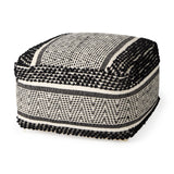 Garima 22.0L x 22.0W x 14.0H Black/White Wool and Cotton Patterned Pouf from Mercana - Luna Furniture