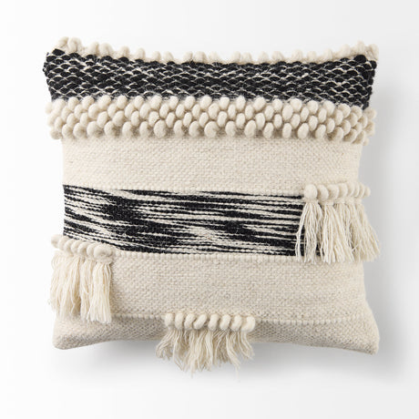 Beardell 18 x 18 Cream And Black Details With Tassels Decorative Pillow Cover from Mercana - Luna Furniture