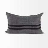 Sibyl 13L x 21W Black Fabric Striped and White Fringed Decorative Pillow Cover from Mercana - Luna Furniture