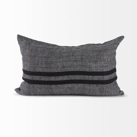 Sibyl 13L x 21W Black Fabric Striped and White Fringed Decorative Pillow Cover from Mercana - Luna Furniture