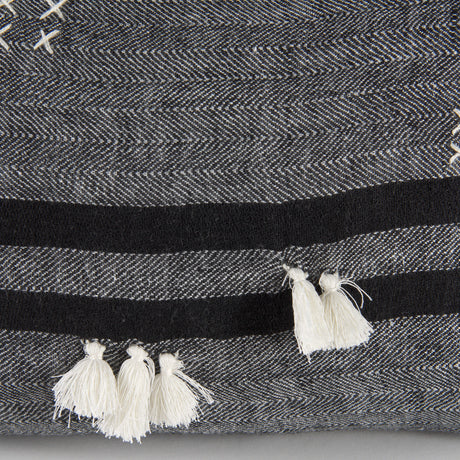 Sibyl 13L x 21W Black Fabric Striped and White Fringed Decorative Pillow Cover from Mercana - Luna Furniture