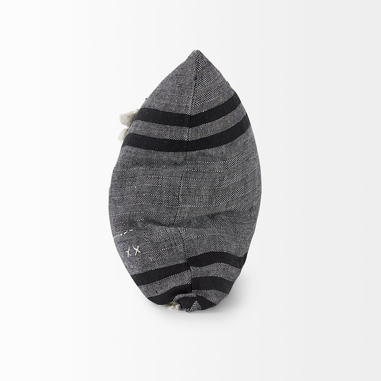 Sibyl 18L x 18W Black Fabric Striped and White Fringed Decorative Pillow Cover from Mercana - Luna Furniture