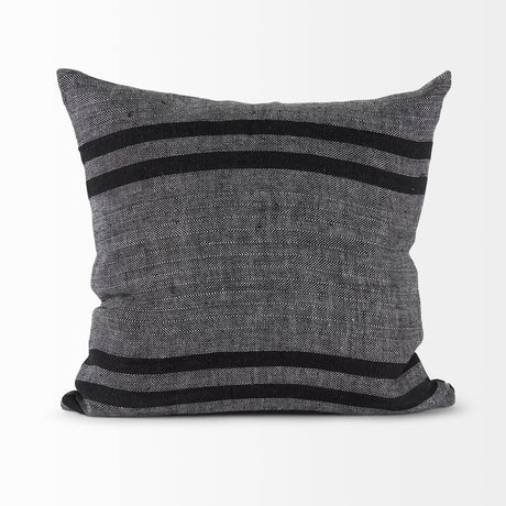 Sibyl 18L x 18W Black Fabric Striped and White Fringed Decorative Pillow Cover from Mercana - Luna Furniture