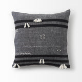 Sibyl 18L x 18W Black Fabric Striped and White Fringed Decorative Pillow Cover from Mercana - Luna Furniture