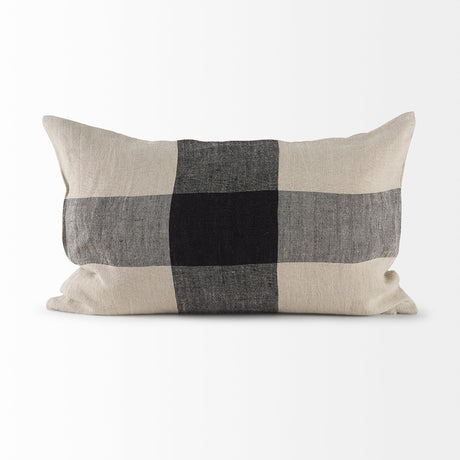 Raquel 13L x 21W Beige and Black Fabric Plaid Decorative Pillow Cover from Mercana - Luna Furniture