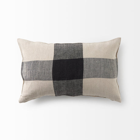 Raquel 13L x 21W Beige and Black Fabric Plaid Decorative Pillow Cover from Mercana - Luna Furniture