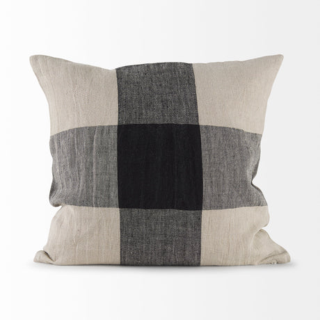 Raquel 18L x 18W Beige and Black Fabric Plaid Decorative Pillow Cover from Mercana - Luna Furniture