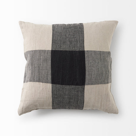 Raquel 18L x 18W Beige and Black Fabric Plaid Decorative Pillow Cover from Mercana - Luna Furniture