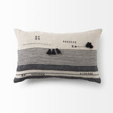 Thalia 13L x 21W Black and Beige Fabric Striped and Fringed Decorative Pillow Cover from Mercana - Luna Furniture
