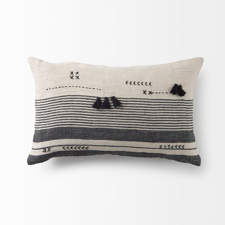 Thalia 13L x 21W Black and Beige Fabric Striped and Fringed Decorative Pillow Cover from Mercana - Luna Furniture