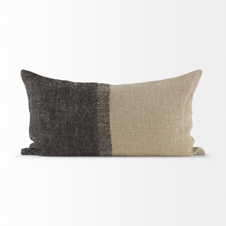 Isolde 14L x 26W Beige and Black Fabric Color Blocked Decorative Pillow Cover from Mercana - Luna Furniture