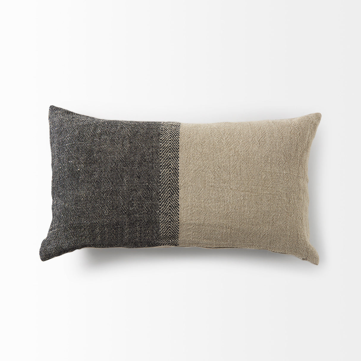 Isolde 14L x 26W Beige and Black Fabric Color Blocked Decorative Pillow Cover from Mercana - Luna Furniture