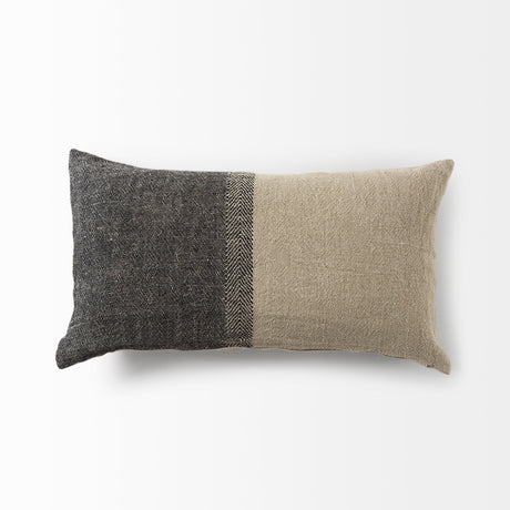 Isolde 14L x 26W Beige and Black Fabric Color Blocked Decorative Pillow Cover from Mercana - Luna Furniture
