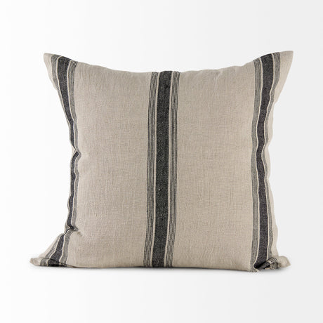 Hattie 20L x 20W Beige and Black Fabric Striped Decorative Pillow Cover from Mercana - Luna Furniture