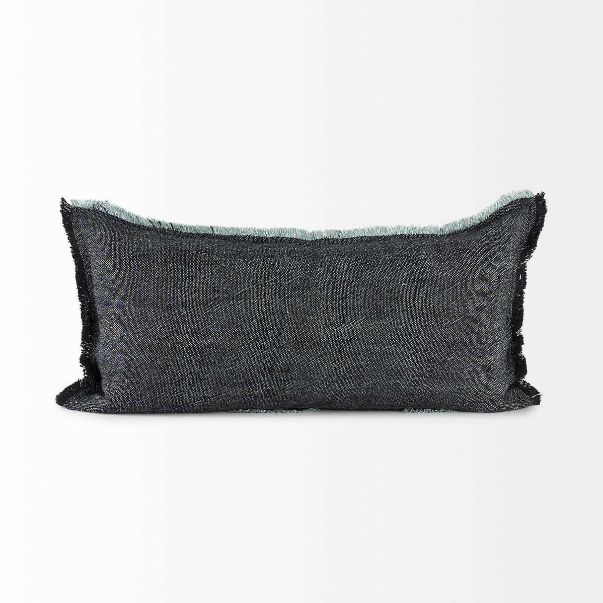 Malia 14L x 26W Black and Teal Fabric Fringed Decorative Pillow Cover from Mercana - Luna Furniture