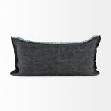 Malia 14L x 26W Black and Teal Fabric Fringed Decorative Pillow Cover from Mercana - Luna Furniture