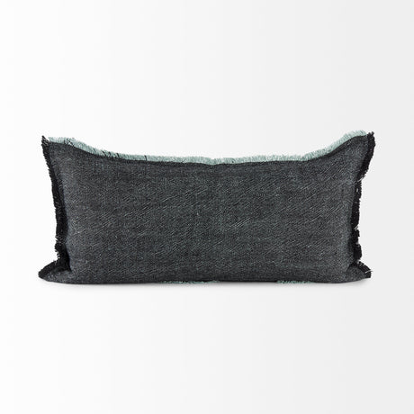Malia 14L x 26W Black and Teal Fabric Fringed Decorative Pillow Cover from Mercana - Luna Furniture