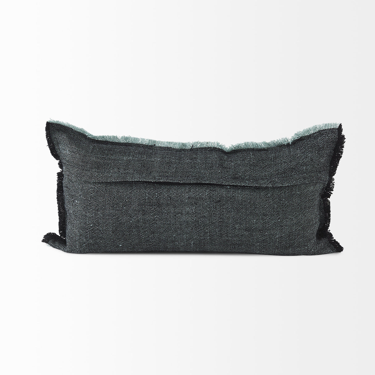 Malia 14L x 26W Black and Teal Fabric Fringed Decorative Pillow Cover from Mercana - Luna Furniture