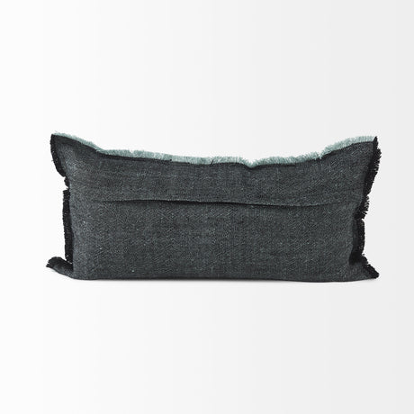 Malia 14L x 26W Black and Teal Fabric Fringed Decorative Pillow Cover from Mercana - Luna Furniture