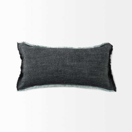 Malia 14L x 26W Black and Teal Fabric Fringed Decorative Pillow Cover from Mercana - Luna Furniture