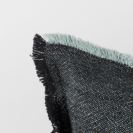Malia 14L x 26W Black and Teal Fabric Fringed Decorative Pillow Cover from Mercana - Luna Furniture