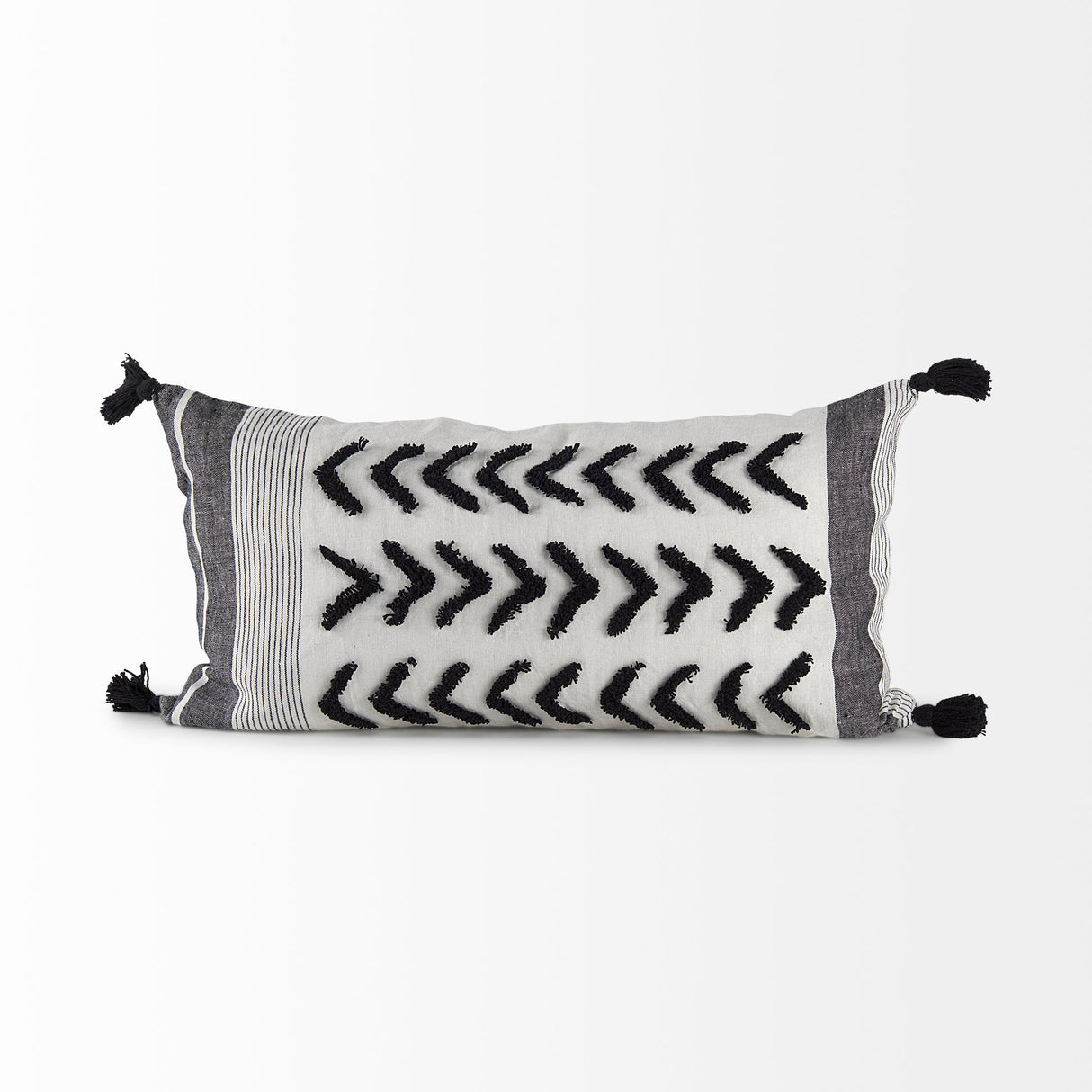 Kimia 14L x 26W White and Black Fabric Herringbone and Fringed Decorative Pillow Cover from Mercana - Luna Furniture
