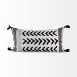 Kimia 14L x 26W White and Black Fabric Herringbone and Fringed Decorative Pillow Cover from Mercana - Luna Furniture