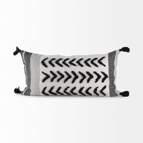 Kimia 14L x 26W White and Black Fabric Herringbone and Fringed Decorative Pillow Cover from Mercana - Luna Furniture