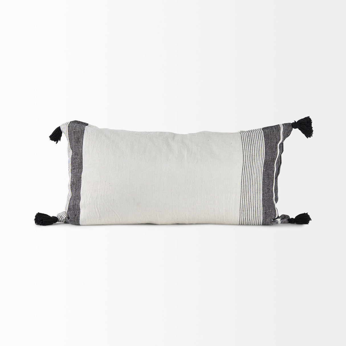 Kimia 14L x 26W White and Black Fabric Herringbone and Fringed Decorative Pillow Cover from Mercana - Luna Furniture