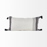 Kimia 14L x 26W White and Black Fabric Herringbone and Fringed Decorative Pillow Cover from Mercana - Luna Furniture