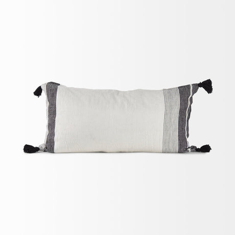 Kimia 14L x 26W White and Black Fabric Herringbone and Fringed Decorative Pillow Cover from Mercana - Luna Furniture